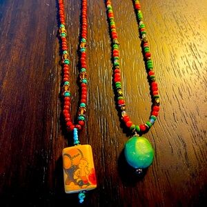 2 Turquoise & red bead necklaces